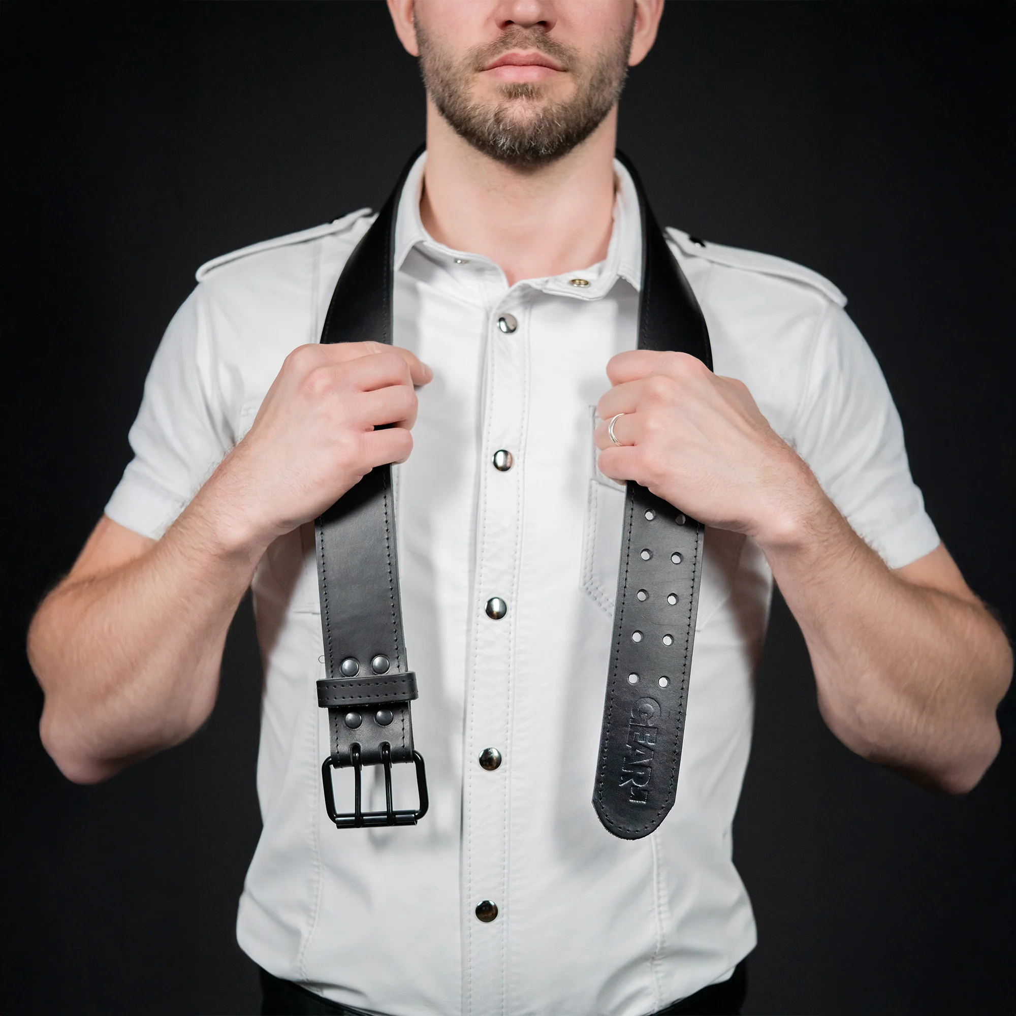 2" LEATHER OFFICER BELT BLK / BLK - Image 4