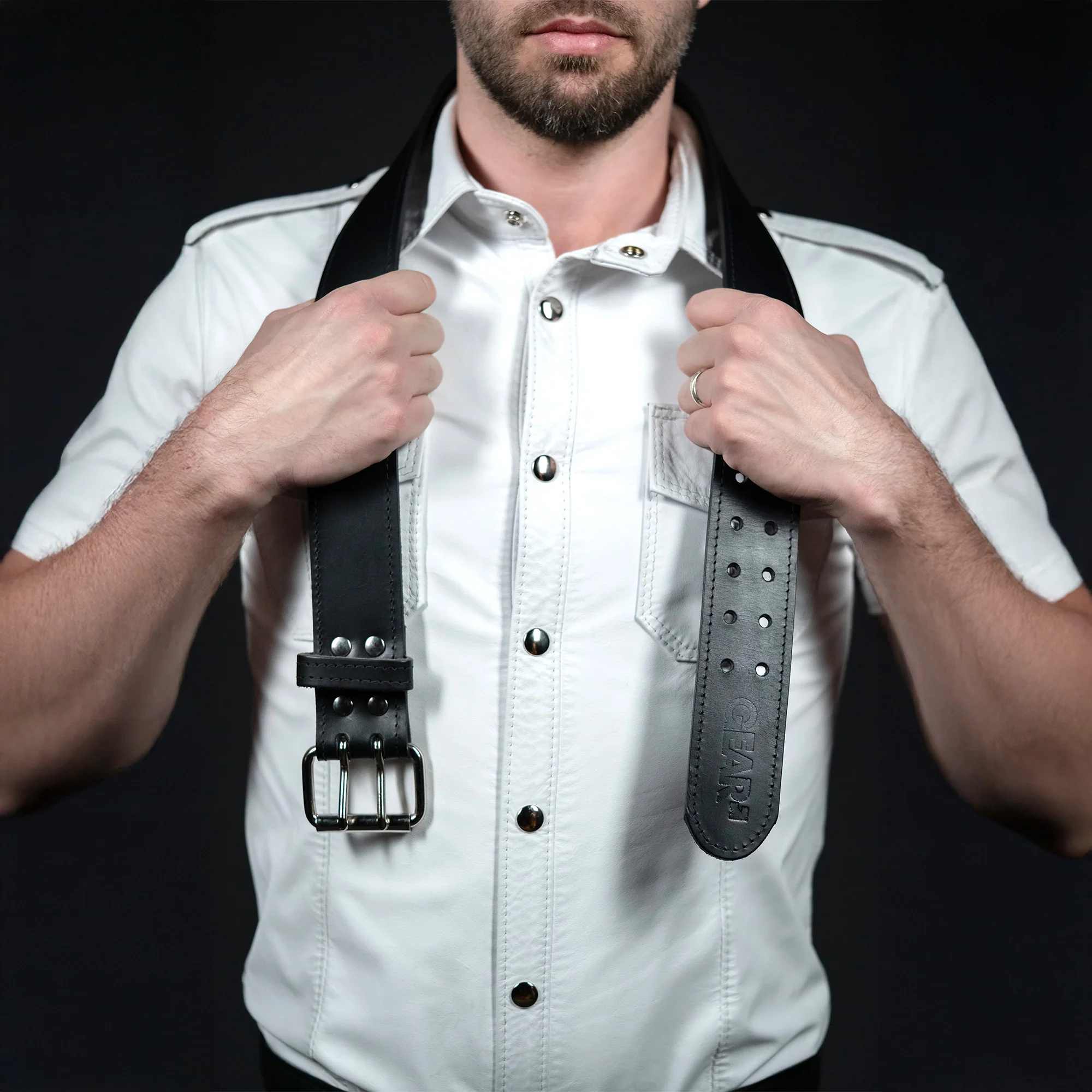 2"LEATHER OFFICER BELT BLK / SLV - Image 4